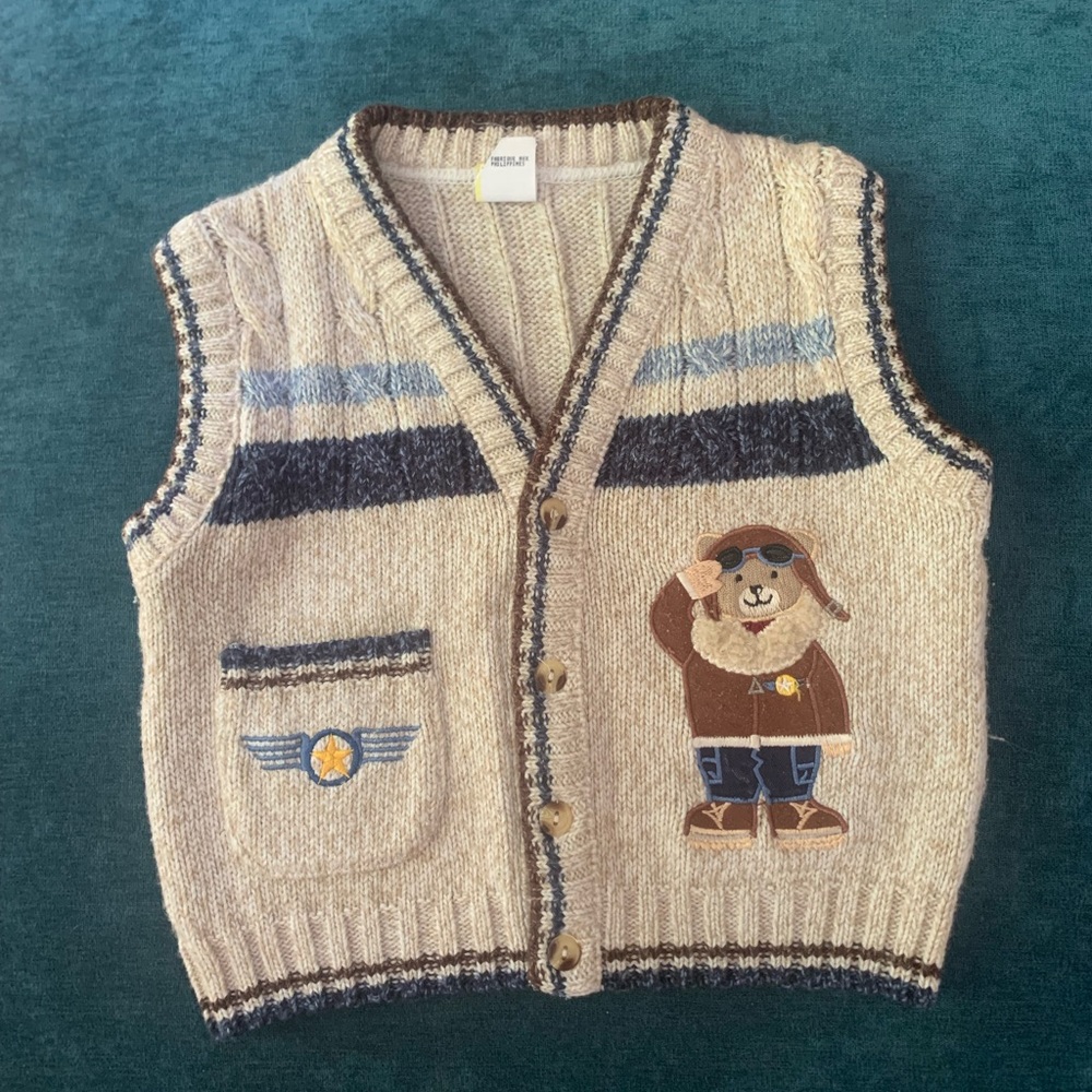 Vintage Boys Aviation Button Up Sweater Vest